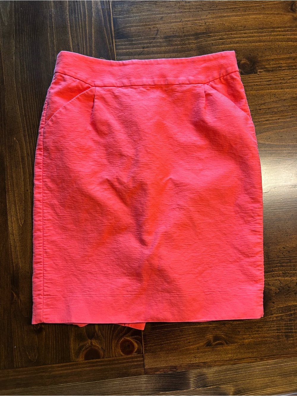J.CREW Women's The Pencil Skirt Orange Coral 100% Cotton Pockets Slit Size 6